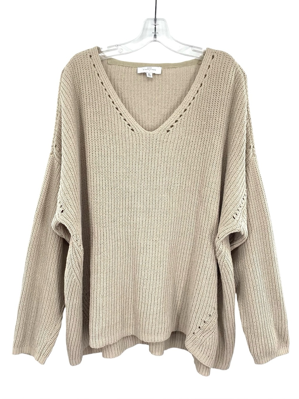 New Directions Chenille Cream V-Neck Oversized Sweater XL